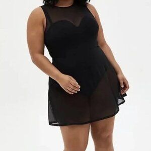 NWT Torrid DD/F Underwire Mesh Overlay Swim Dress Swimsuit 2X , Goth, Witch